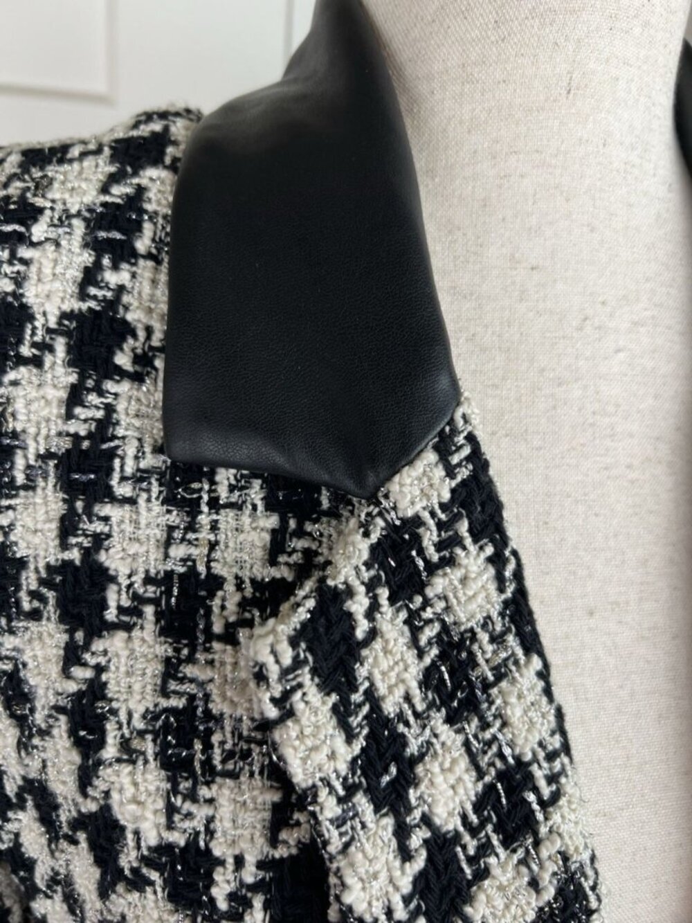Generation Love Blazer M Black Cream Tweed Metallic Double Breasted Gold Buttons - Picture 4 of 12